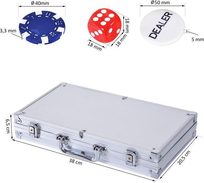 Immagine prodotto Swisshandel24 Valigetta da poker Set da poker 300 fiches 2x pacchetto di carte 5x dadi 1x valigetta in alluminio
