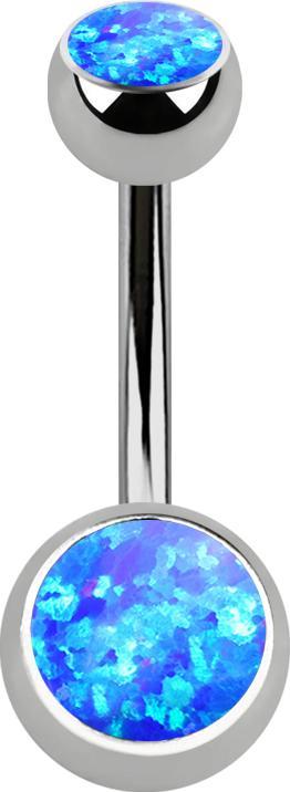 Star Piercing Banane silber mit zwei Kugeln Opal blau (Titan G23, ohne Messing)