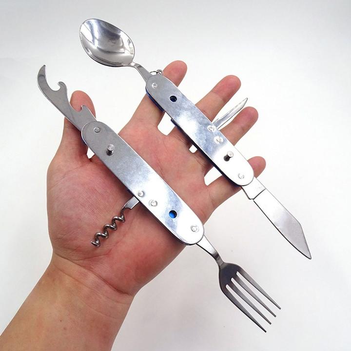 Produktbild König Design 4 in 1Camping Besteck Set Klappbar Reisebesteck Outdoor Bundeswehr Feldbesteck