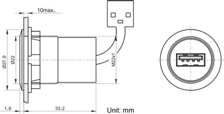 Produktbild Tru Components USB-Einbaubuchse Buchse, Einbau USB-12-BK USB-Buchse Typ A auf USB-Stecker Typ A mit 60 cm Kabel Inh