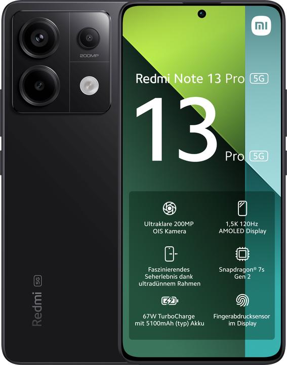 Xiaomi Redmi Note 13 Pro 5G (256 GB, Midnight Black, 6.67", Dual SIM, 200 Mpx, 5G)