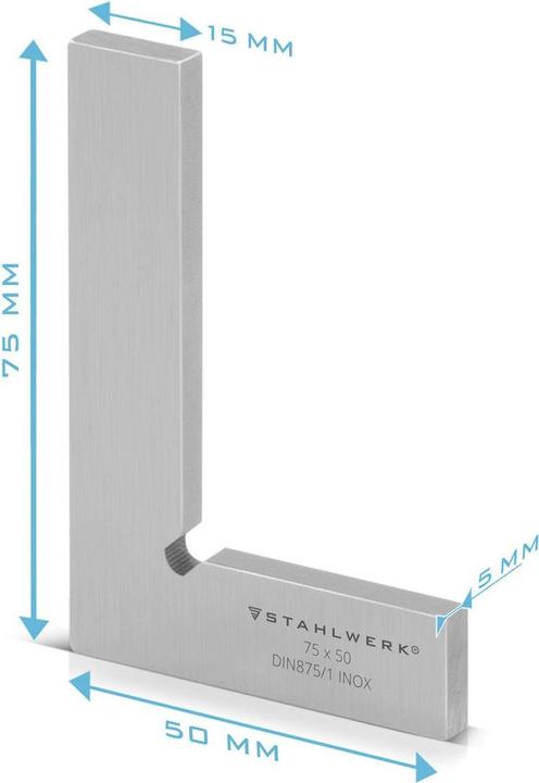 Produktbild Stahlwerk Flachwinkel 90° 75 x 50 mm DIN 875/1 aus rostfreiem Edelstahl