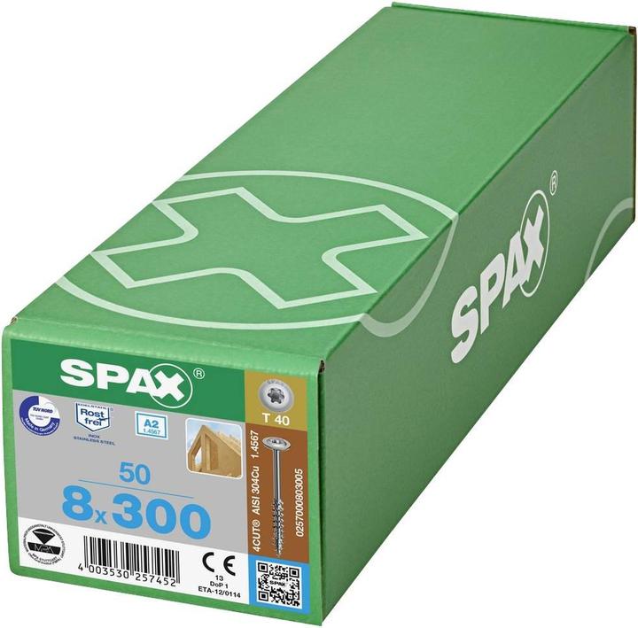 Produktbild Spax HI.FORCE, 8 x 220 mm, 50 Stück, Teilgewinde, Tellerkopf, T-STAR plus T40, 4CUT, Edelstahl rost (50 Schrauben pro Stück)