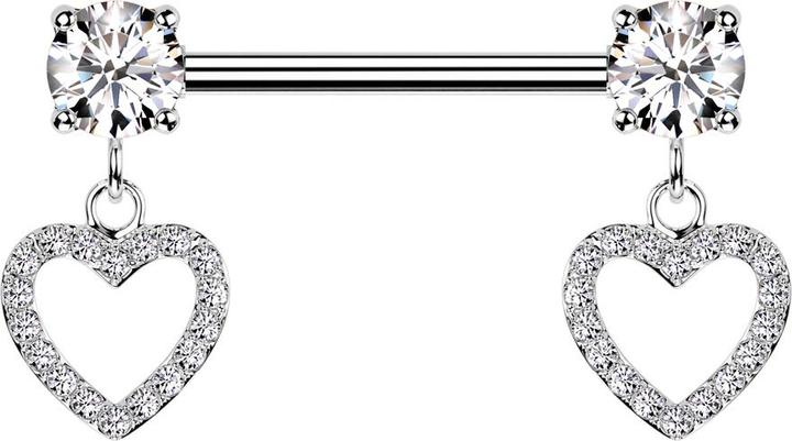 Immagine prodotto Star Piercing Barbell silber mit zwei Kristall silber gefasst Anhänger Herz Kristalle silber (Ottone, Acciaio chirurgico 316L)