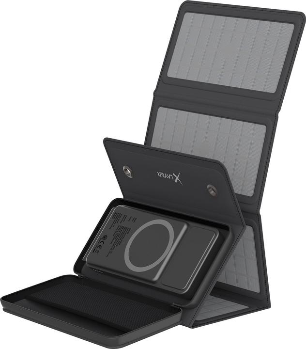 Produktbild Xlayer Kabellose Powerbank 10.000mAh 15W Schwarz mit Solarpanel (10000 mAh, 15 W, 37 Wh)