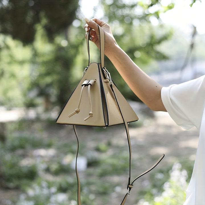 Actual product image Only-Bags.Store Mini Drawstring Bag, Solid Colour Crossbody Bag, Faux Leather Clutch Purse