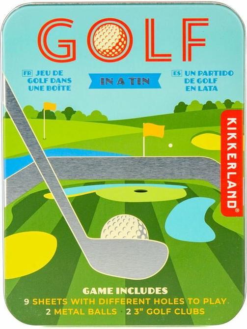Actual product image Kikkerland Golf in a Tin (French, German, Portuguese, English, Spanish, Italian, Icelandic)