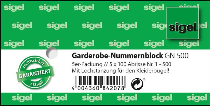 Produktbild Sigel Garderobe-Nummernblok, 5er-Pack (500 x)