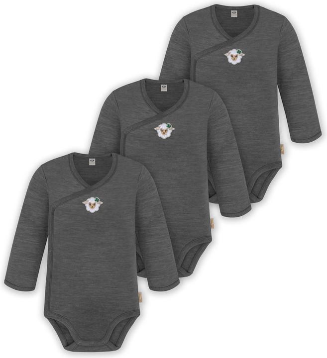 Normani 3er Pack Multipack Baby-Body Merino Wickelbody Langarmbody mit Knöpfen - 9345
