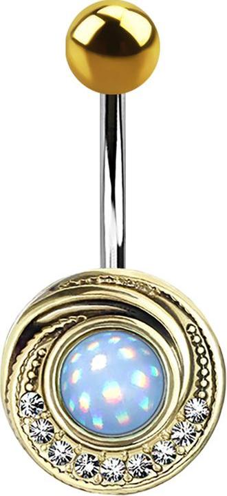 Produktbild Star Piercing Banane vergoldet Wirbel mit Kristall und Epoxidstein blau (Messing, Chirurgenstahl 316L)