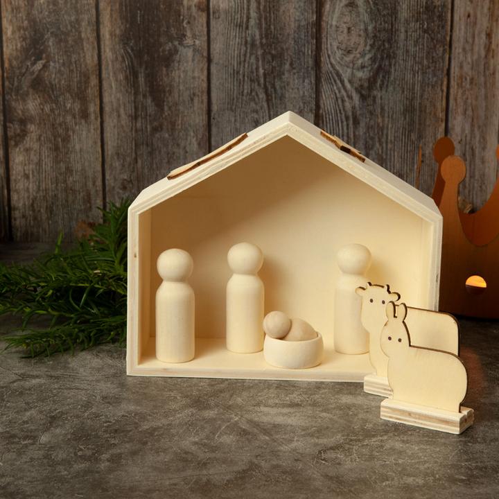 Actual product image Natura Punto Christmas crib made of natural wood, 6 figures