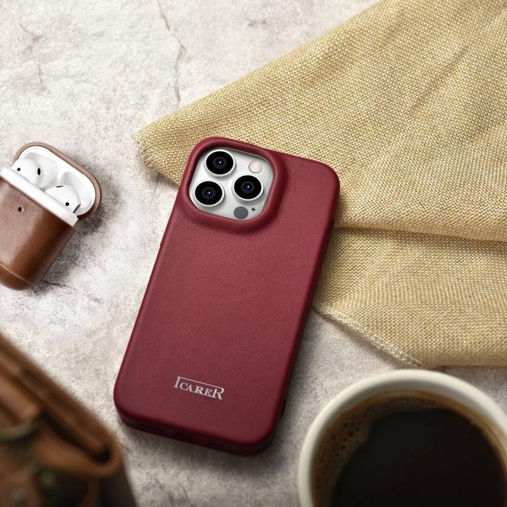 Produktbild iCarer CE Premium Leder Folio Case für iPhone 14 Pro Magnetic Flip Leder Folio Case MagSafe Rot (WMI (Apple iPhone 14 Pro)