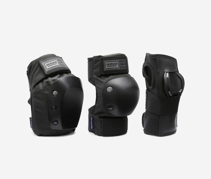 Actual product image Decathlon Adult 3-Piece Skateboarding Protector Set Pad500 Black (S, Unique specimen)