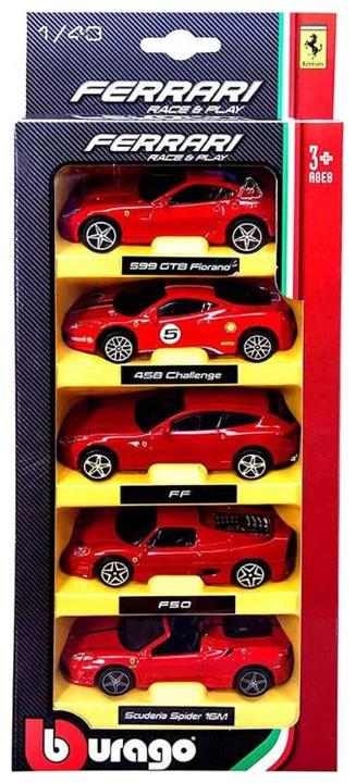 Bburago Diecast 1:43 Race+Play Ferrari Set with 5 Models Red Ages 3+ 18-36005