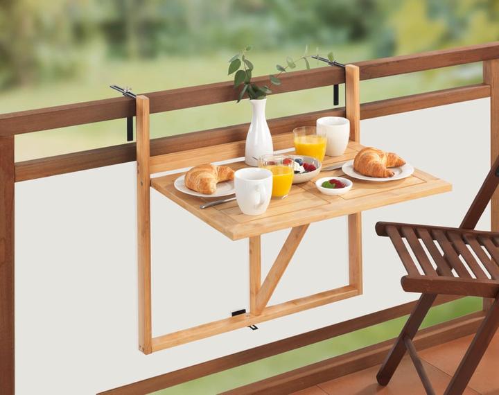 Produktbild Wenko Bambus Balkon-Klapptisch Mod. Waikiki zum Einhängen an Balkongeländer (64 cm)