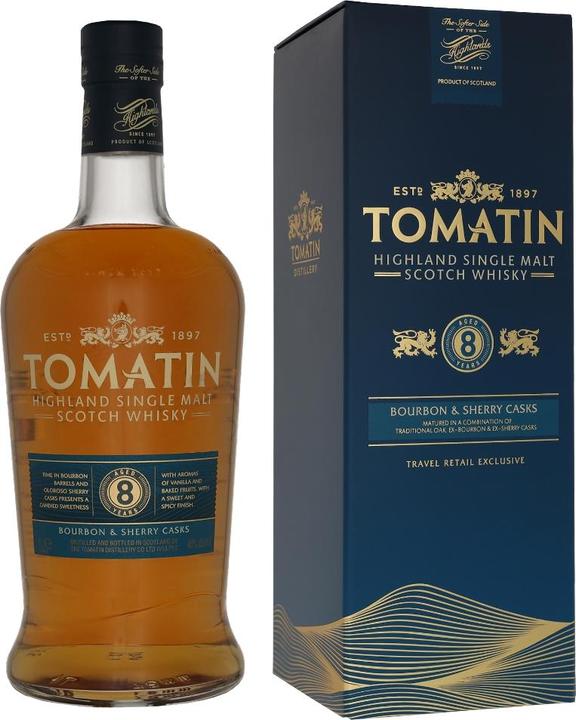 Actual product image Tomatin 8 Years Old Bourbon & Sherry Casks 40% Vol. 1l in gift box (Scotch whisky)