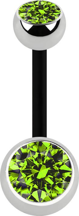 Image du produit Star Piercing Banane noire avec deux boules cristal argenté vert clair (sans laiton, Acier chirurgical 316L, Bioflex)
