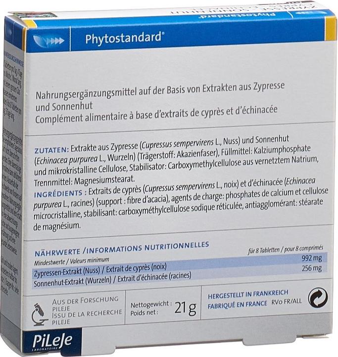 Nährwerte und Zutaten Phytostandarts Pileje  Zypresse und Sonnenhut (30 Stück, Tabletten, 35 g)