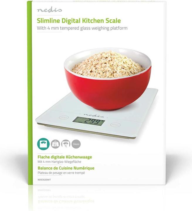 Image du produit Nedis Balances de cuisine | Numérique | Verre / Plastique | Pile CR 2032 | Blanc