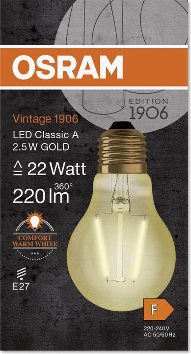Actual product image Osram Vintage 1906 (E27, 2.50 W, 220 lm, 1 x, F)