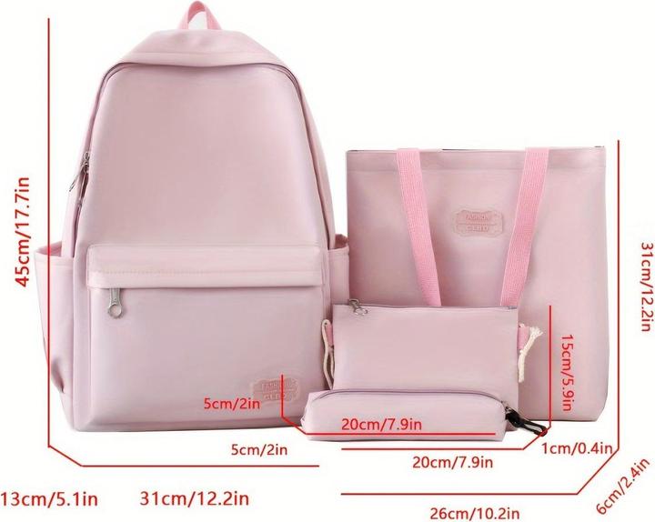 Produktbild Only-Bags.Store 4pcs Tasche Set: Chic Solid Color Nylon Rucksack mit verstellbaren Trägern, Tote, Crossbody &