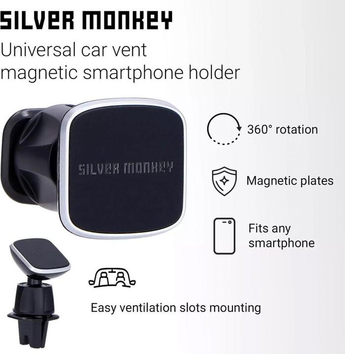 Image du produit Silver Monkey CM-MGN-SM Support magnétique pour aérateurs de voiture - noir