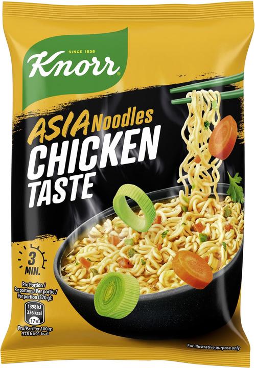Produktbild Knorr Asia Noodles Chicken Beutel, Instant Asiatische Nudeln mit Poulet & Gemüse, in 3 Minuten zubereitet (70 g)