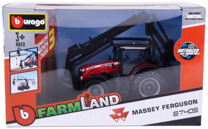 Actual product image Bburago 18/31671 Massey Ferguson 8740S tractor Official scale 1:32 metallic red with drive, loader a