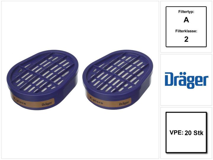 Dräger X-plore A2 Gasfilter 20 Stück Bajonettfilter für X-plore 3300 3500 5500 ( 6738873 ) (A2, 1 x)