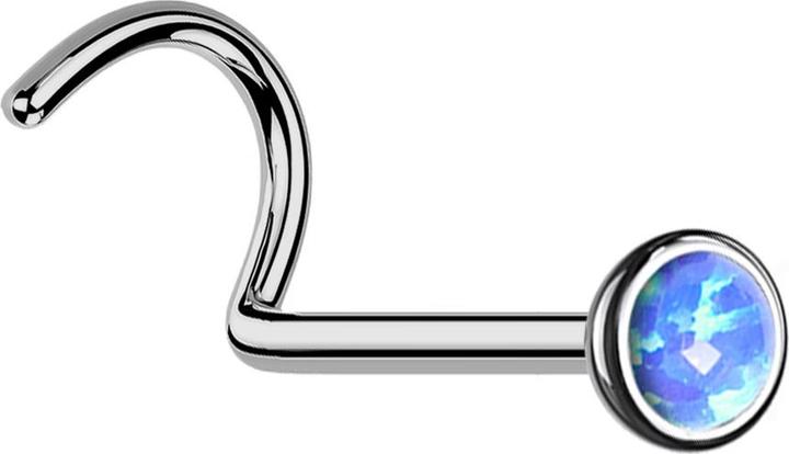 Star Piercing Nasenstecker gebogen silber Halbkugel mit Opal blau (ohne Messing, Titan G23)