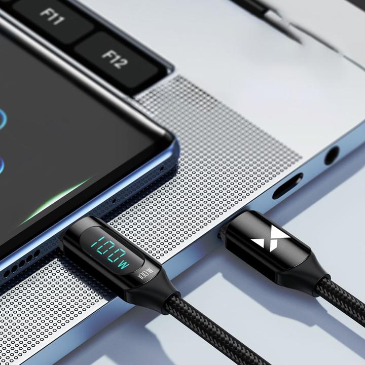 Produktbild Wozinsky WUCCC2 USB C – USB-C-Kabel mit PD-Display 100 W 2 m – Schwarz (2 m, USB 2.0)