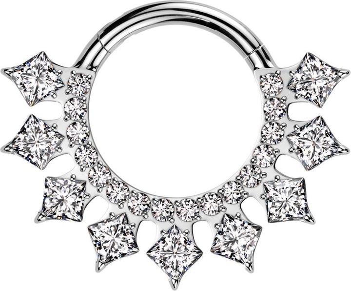 Produktbild Star Piercing Micro Segmentring klappbar silber runde und eckige Kristalle silber (Titan G23)