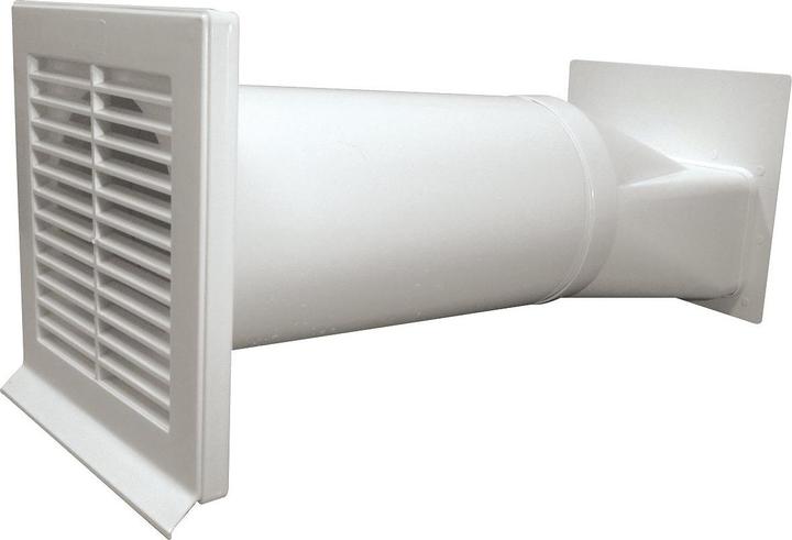 Actual product image IKM Flat duct system 150 wall sleeve with internal backflow flap white