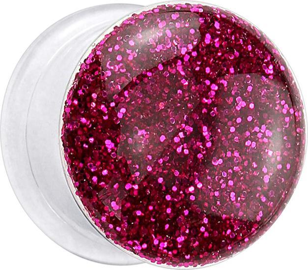 Star Piercing Flared Plug transparent mit Glitter fuchsia (ohne Messing, Acryl)