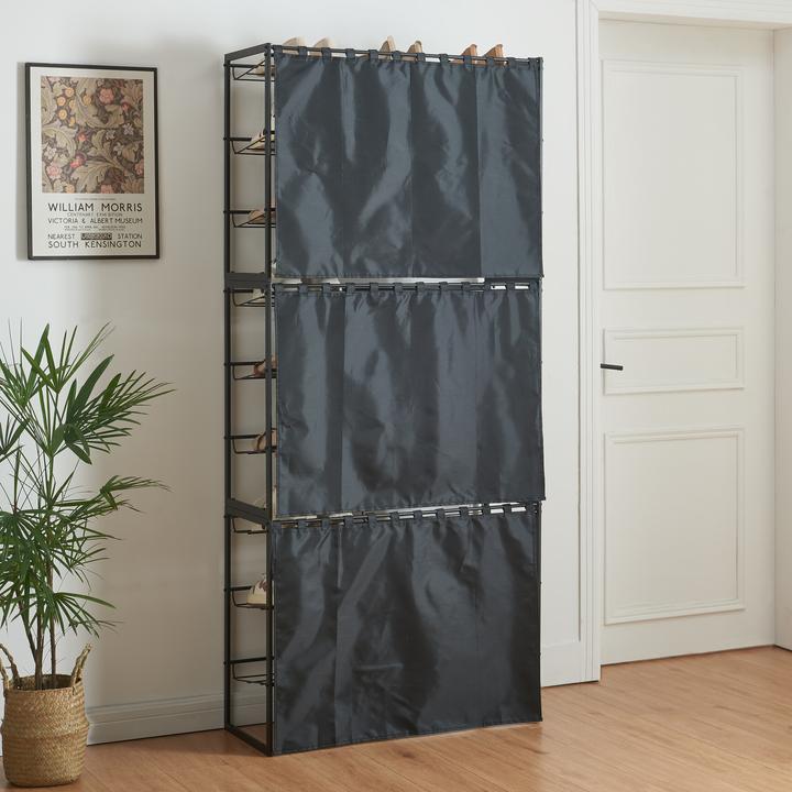 Actual product image En.Casa Sel shoe rack with curtain set of 3 black (80 x 32 x 60 cm)