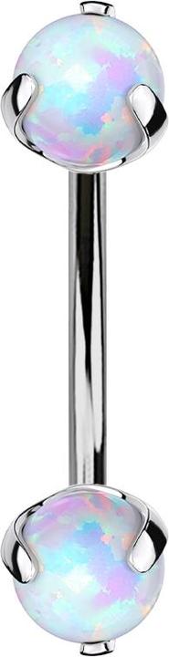 Star Piercing Micro Banane silber Innengewinde mit zwei Kugeln Opal weiss gefasst (Titan G23, ohne Messing)
