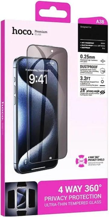Actual product image Hoco Protective glass tempered glass 360-degree for IPHONE 15 Pro (1 Piece, Apple iPhone 15 Pro)