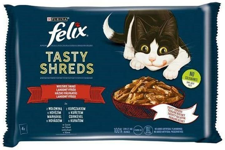 Image du produit Purina FELIX Tasty Shreds au boeuf et au poulet - 4x 80g (Senior, 320 g)