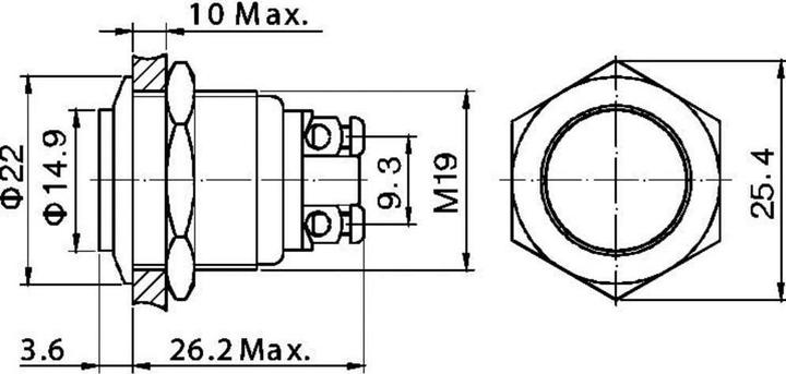 Actual product image Tru Components 701285 GQ 19H-G Vandalism-protected pushbutton 48 V/DC 2 A 1