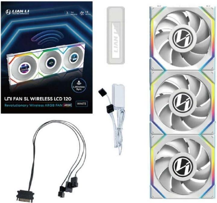 Image du produit Lian-Li UNI FAN SL Wireless LCD Lüfter, ARGB, PWM, 3er-Pack inkl. Controller - 120 mm, weiss (120 mm, 1 x)