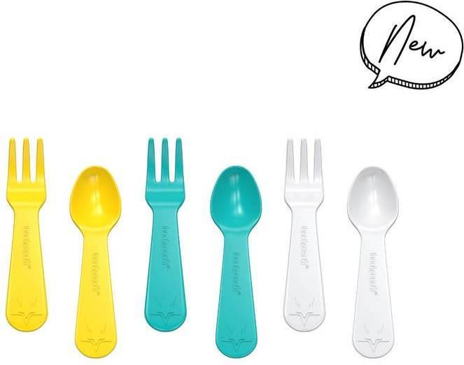 Actual product image Lunch Punch Mini Cutlery Set of 6 Yellow (3 Piece, Pitchfork)