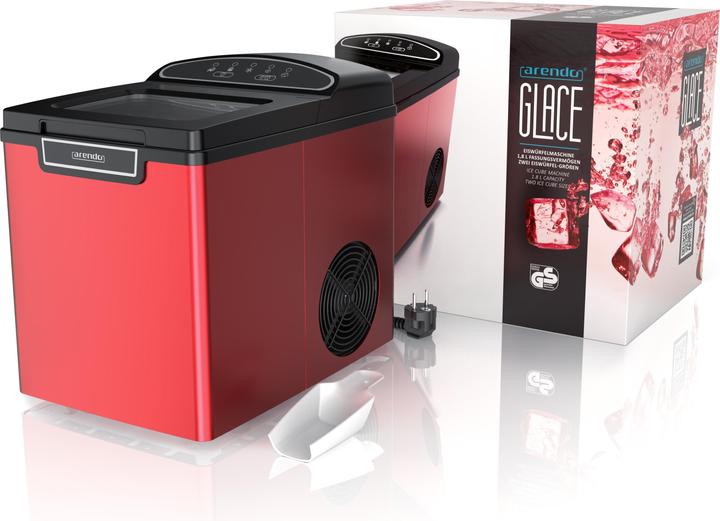 Actual product image Arendo Ice cube machine, 1.8 litre ice cube maker, 9 ice cubes in 8 minutes, 105W ice cube maker, red