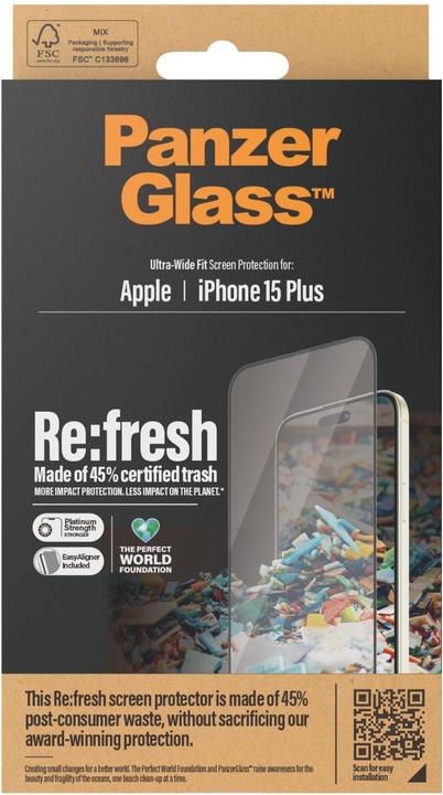 Produktbild PanzerGlass Screen Protector Ultra-Wide Fit w. EasyAligner (1 Stück, Apple iPhone 15 Plus)