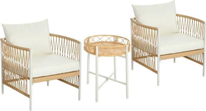 Produktbild Swisshandel24 3er Set Rattan Gartenmöbel-Set, Gartengarnitur mit 2 Gartenstühle, Gelb+Creme