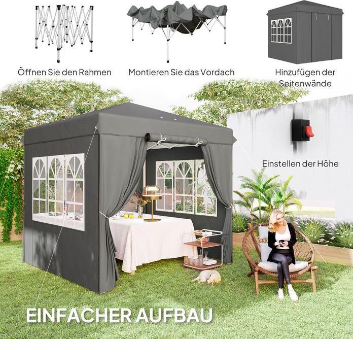 Image du produit Swisshandel24 Faltpavillon 2,5x2,5m, wasserabweisend, mit 4 Seitenteilen, Dunkelgrau (250 cm, 250 cm)