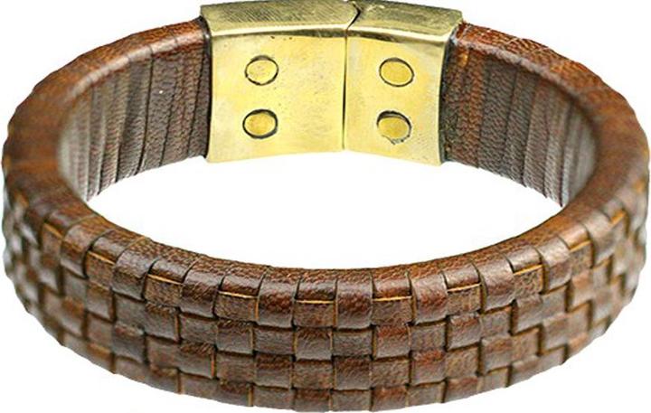 Produktbild Star Piercing Lederarmband dunkelbraun geflochten Karo (21 cm, Messing, Leder)