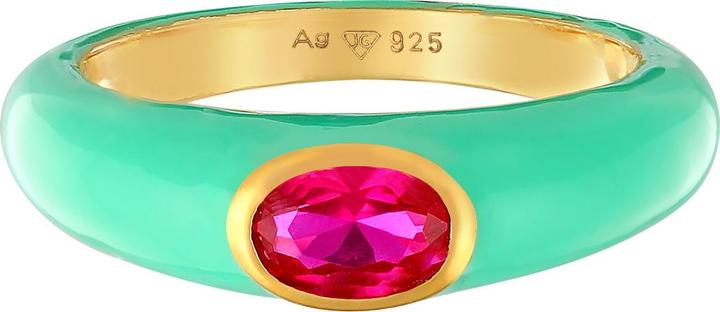 Image du produit Elli Bague zirconium ovale solitaire émail multicolore 925 argent (54, Argent 925)