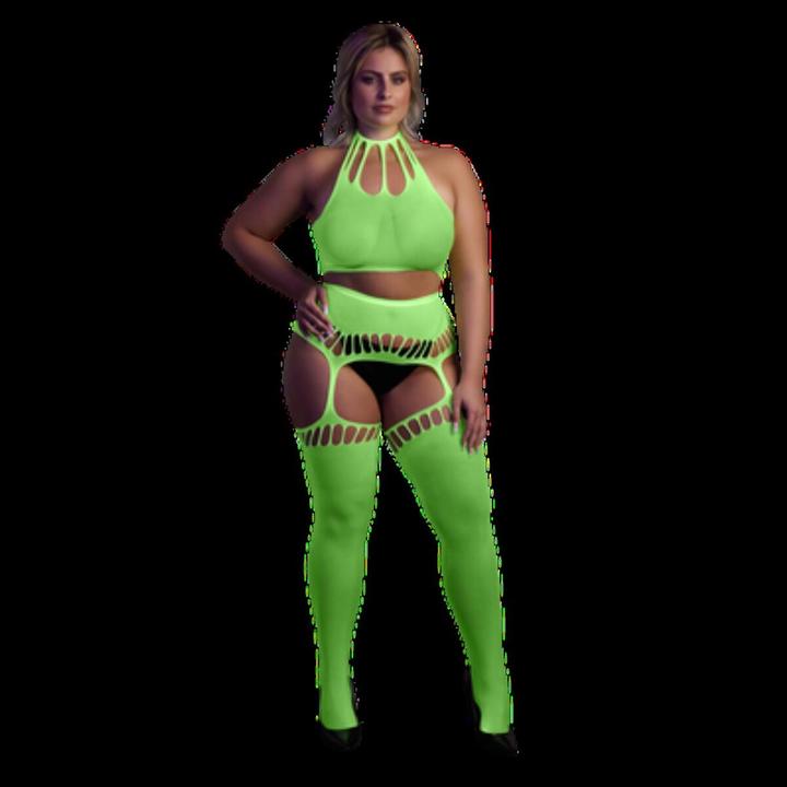 Immagine prodotto Ouch! Two Piece with Crop Top and Stockings - Green - XL/XXXXL (XL, XXL, 3XL)