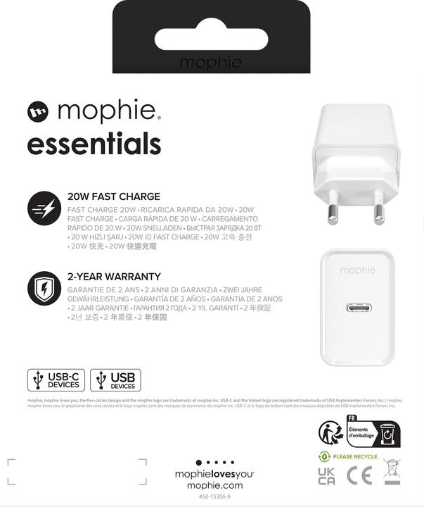 Actual product image Zagg mophie Essentials USB-C-20W Charger PD (20 W)
