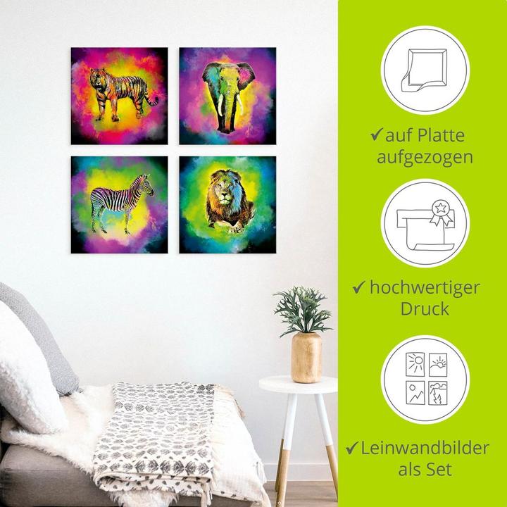 Immagine prodotto Artland Quadro su tela, set esplosione di colori elefante leone zebra tigre K1PT (40x40 cm)